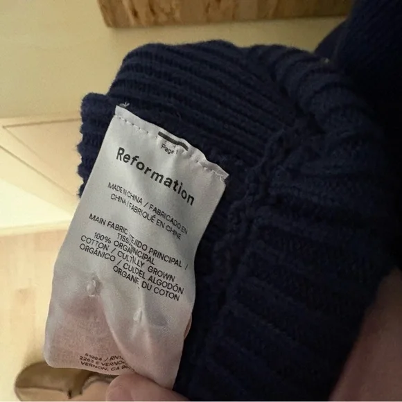 REFORMATION Catalina Cotton Mini Dress In Navy Blue Knit Sleeveless Mini‎ Size L - Picture 7 of 10